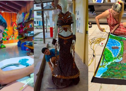 Construcción del traje típico de la Miss Pando 2026 (Foto: Delfina Villafuerte)