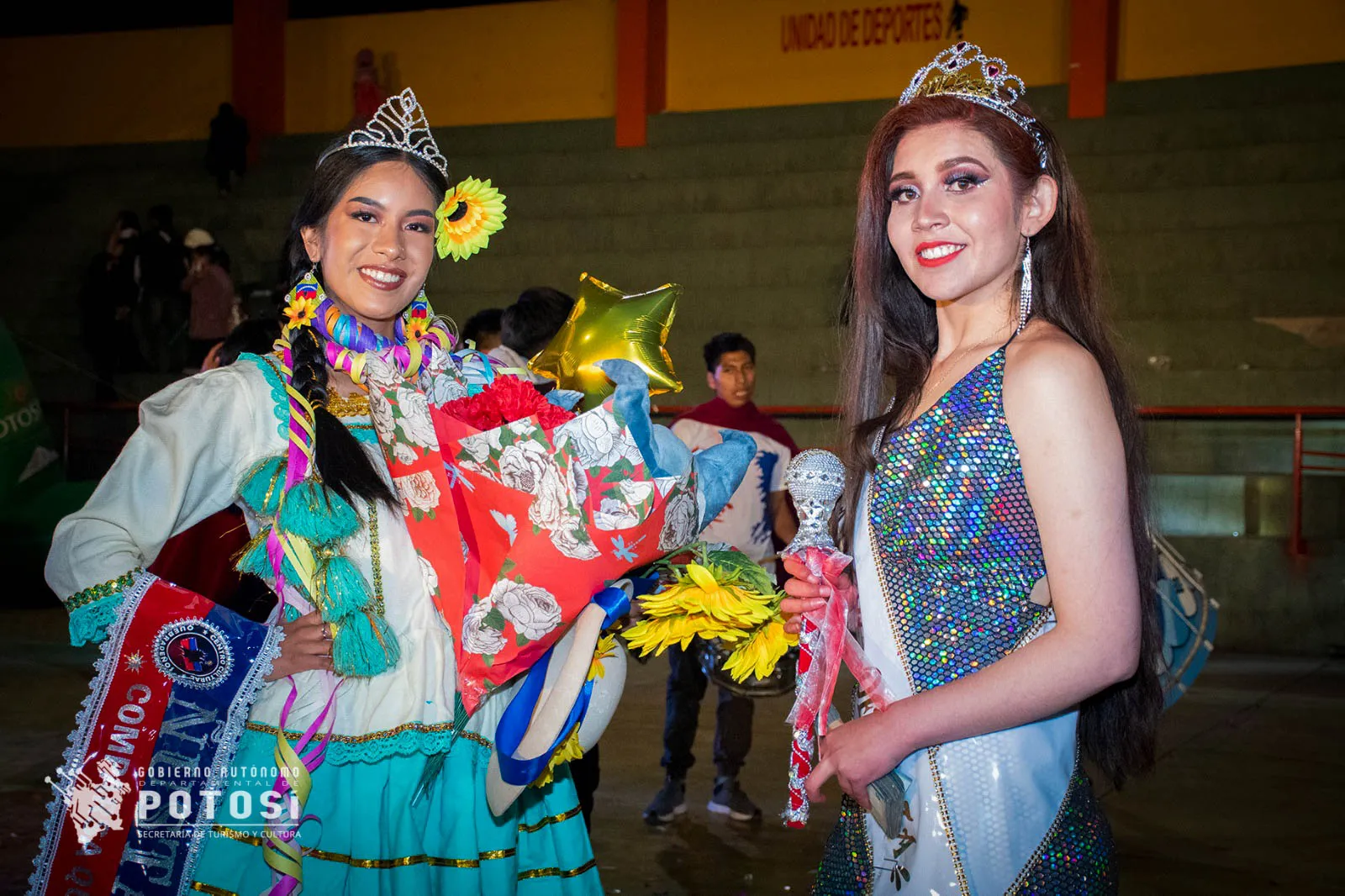 Jennifer Costas y Vivian Flores, reina y ñusta del Corso Departamental Ciudad de Plata 2023 (Foto: GADP)
